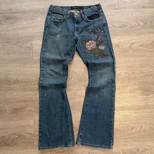 Vintage Y2K Calvin Klein Jeans 8 Low Rise Rose Embroidered Flare Leg Denim 2000s